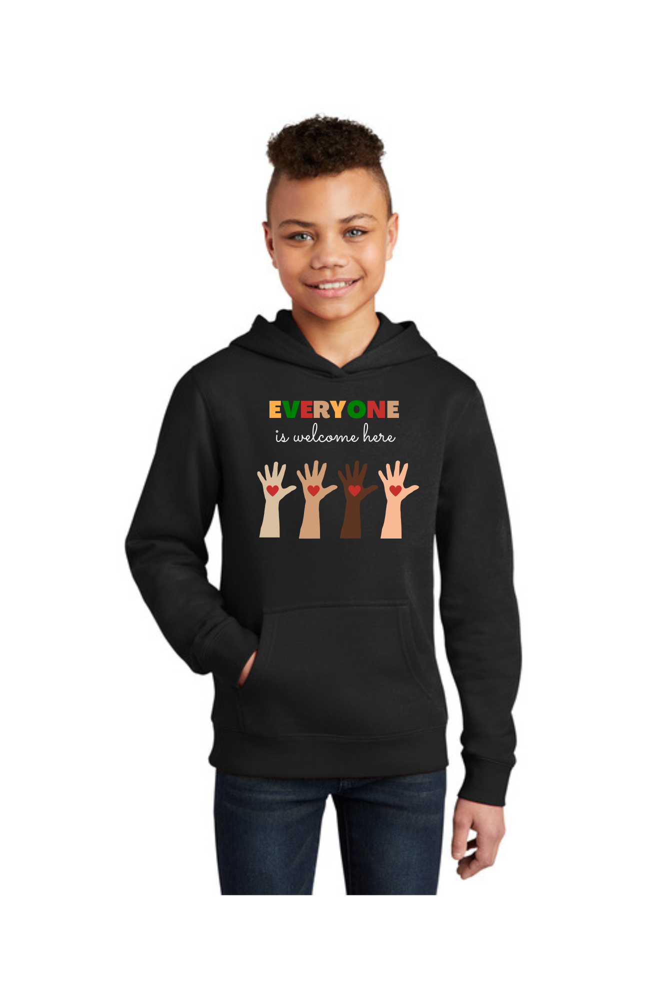 YOUTH Hoodie (JET BLACK) - Everyone is Welcome Here