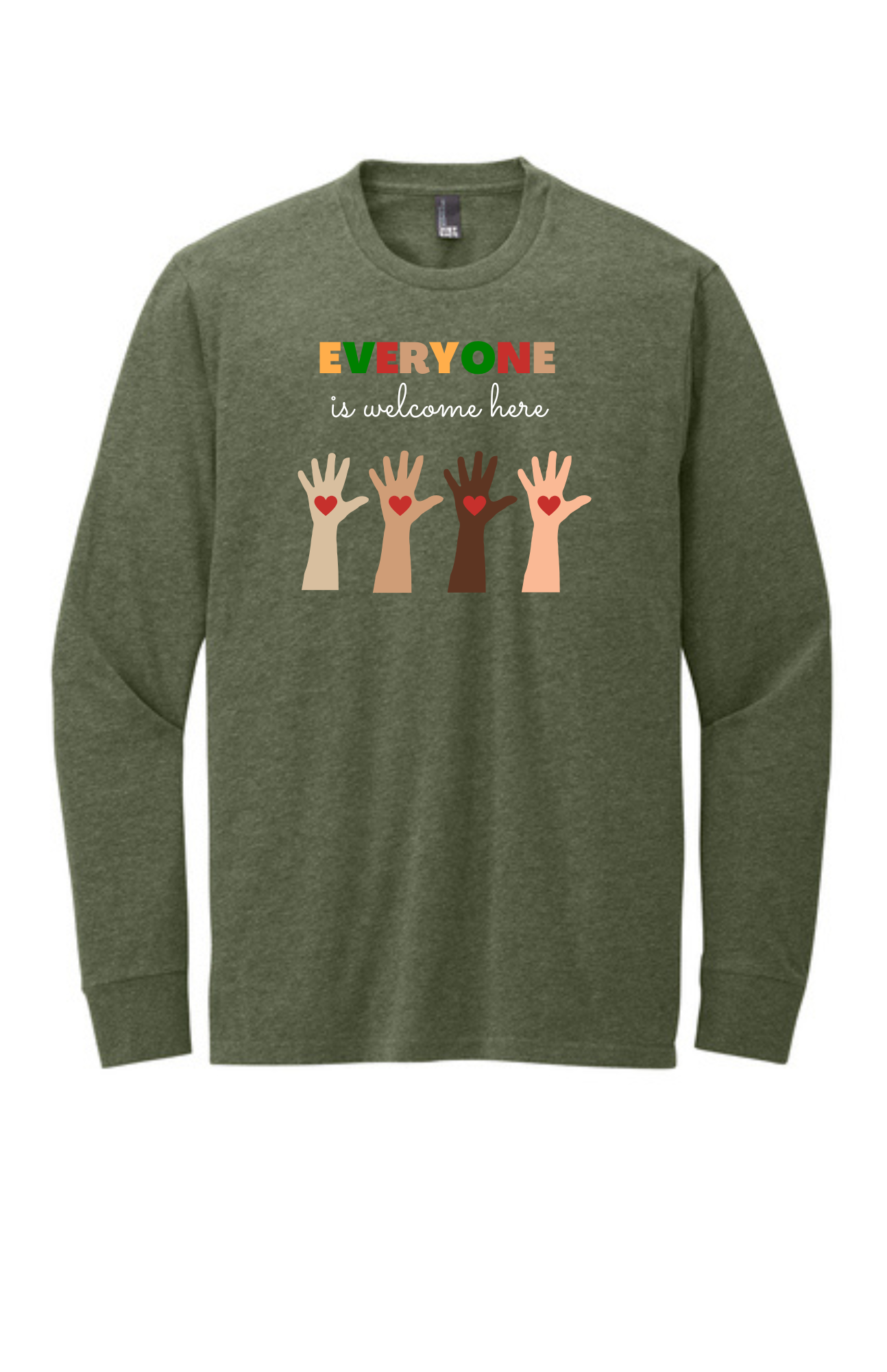 ADULT Long Sleeve Shirt (HEATHERED OLIVE) - Everyone Is Welcome Here