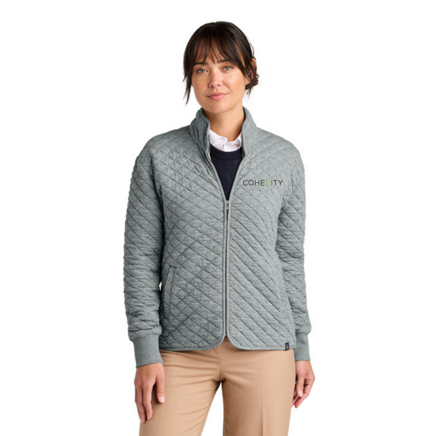 WOMEN'S Full Zip - Brooks Brothers Diamond Quilt (LIGHT SHADOW GREY) w/ Embroidery