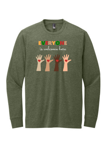 ADULT Long Sleeve Shirt (HEATHERED OLIVE) - Everyone Is Welcome Here