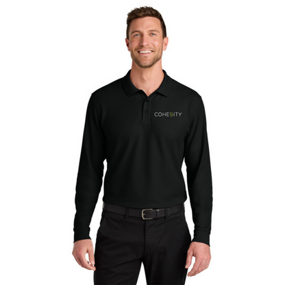 COHESITY - Port Authority® Pique Long Sleeve Polo - BLACK