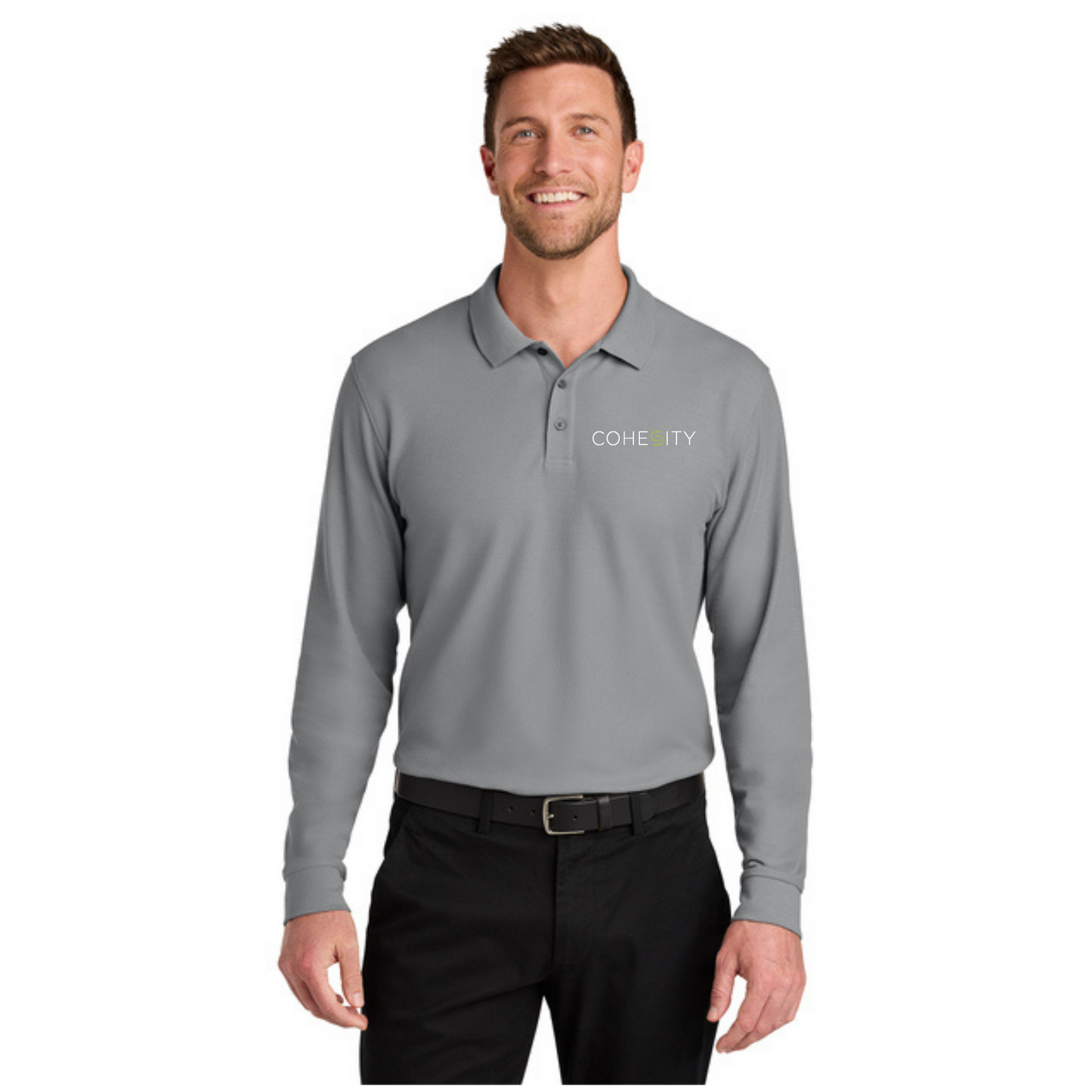 COHESITY - Port Authority® Pique Long Sleeve Polo - GUSTY GREY